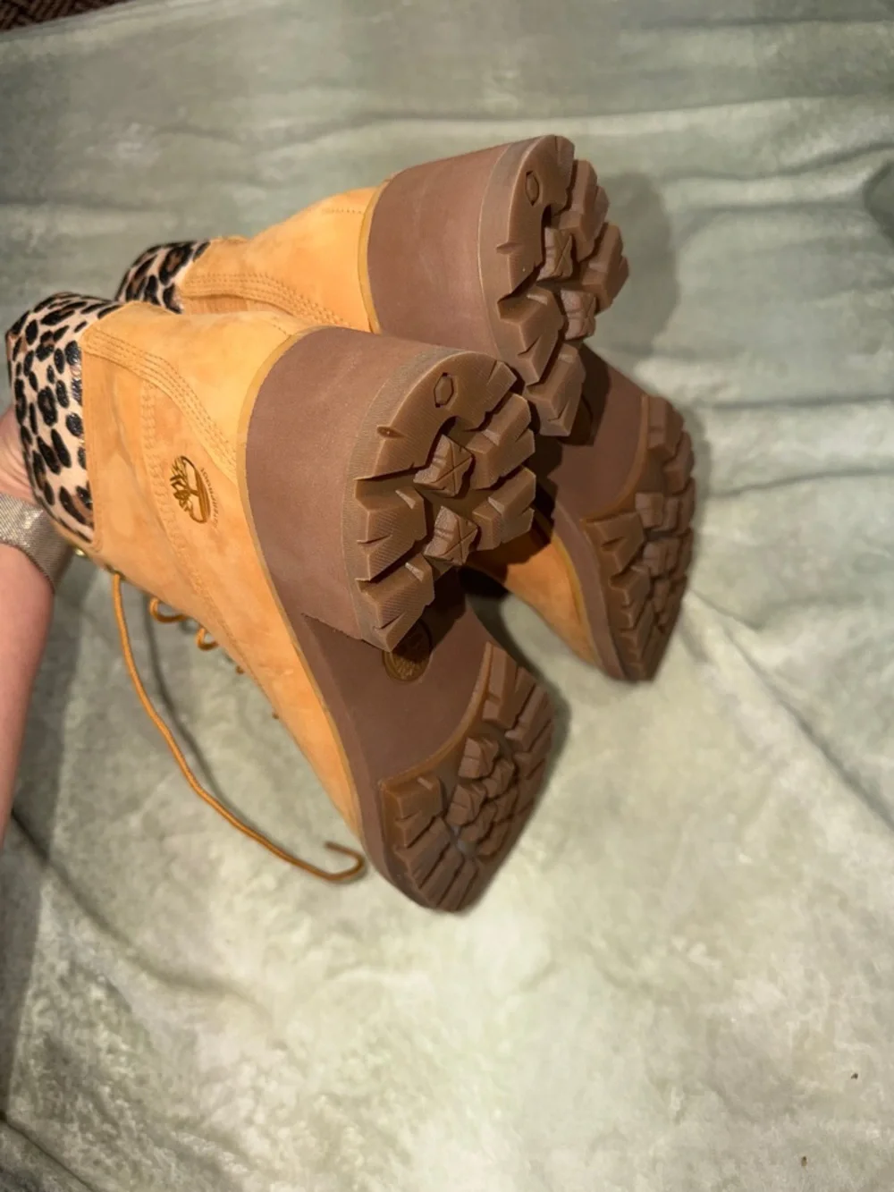 Timberland Wheat Nubuck Lace-Up Ankle Boot with Leopard Accent - Picture 7 of 11